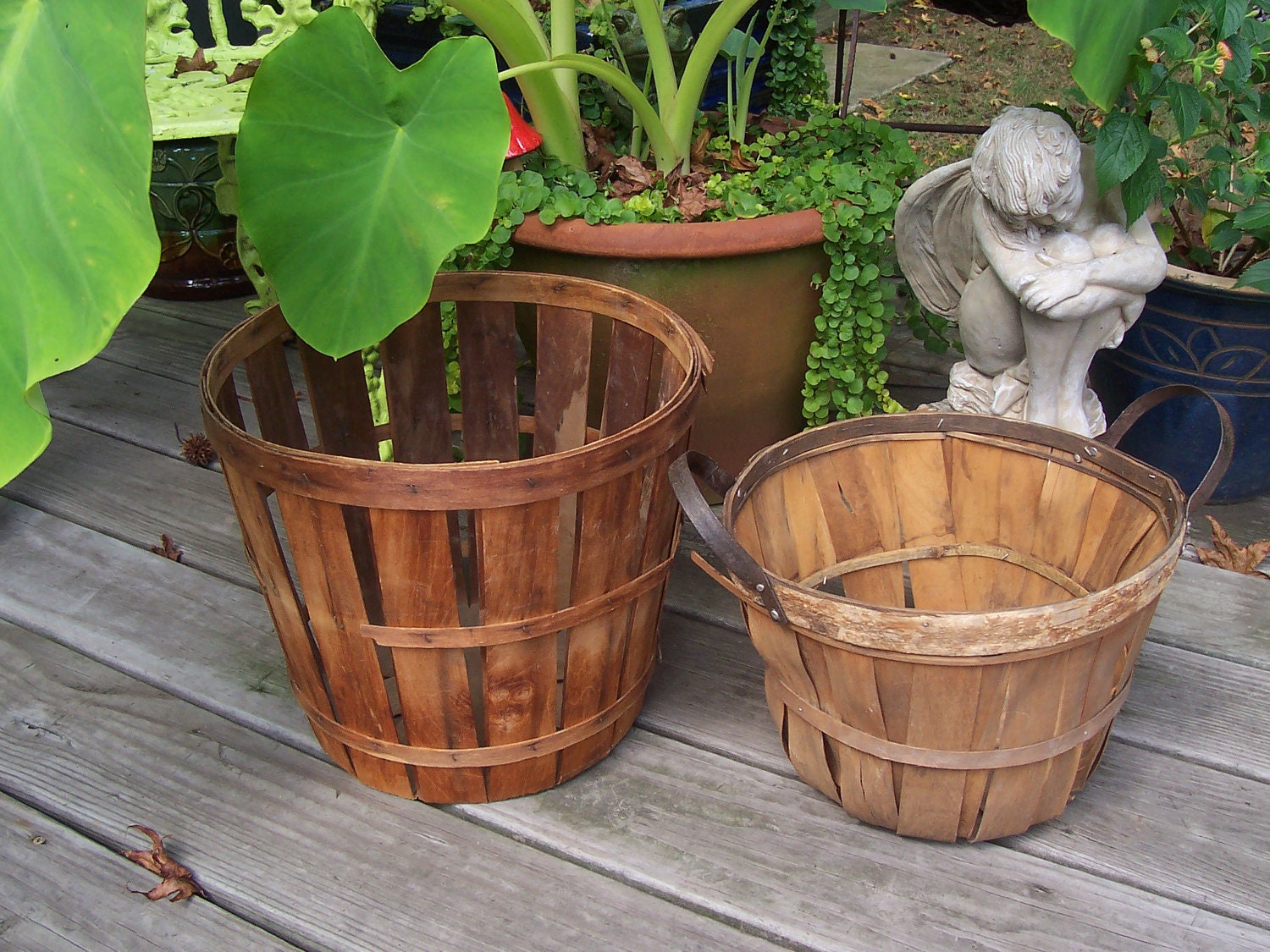 Vintage Apple Baskets Wood Fruit Basket pair of Farm Basket