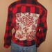 Reconstructed Vintage Black & Red Plaid Lumberjack Flannel Shirt Flower Back Patch Cotton Large Unisex