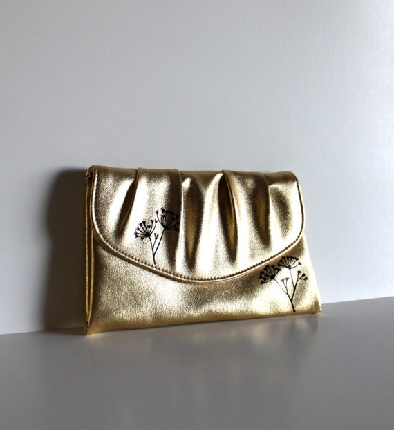 VINTAGE gold CLUTCH with hand painted flowers Grow
