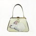 NEW - Dwarf California Rabbit purse - one of a kind, handpainted by NYhop - vintage cream leather handbag with black trims