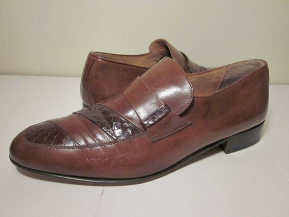 Items similar to Vintage Bally Loafers Brown Leather and Exotic Skin ...