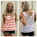 SALE-25% OFF-Peach Striped Tank Top-Floral Print Lace-Spring Fashion Top