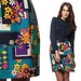 60s Mini Dress Psychedelic Hippie Floral 1960s Mod Button Up Flower Power 70s Navy High Waist Vintage Gogo Long Sleeve Medium Large M L