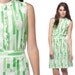 60s Shift Dress SEASHELL Novelty Print 1960s Mini Button Up Belted Tunic Green White Shell Vacation Sleeveless Shirtdress Medium Large M L