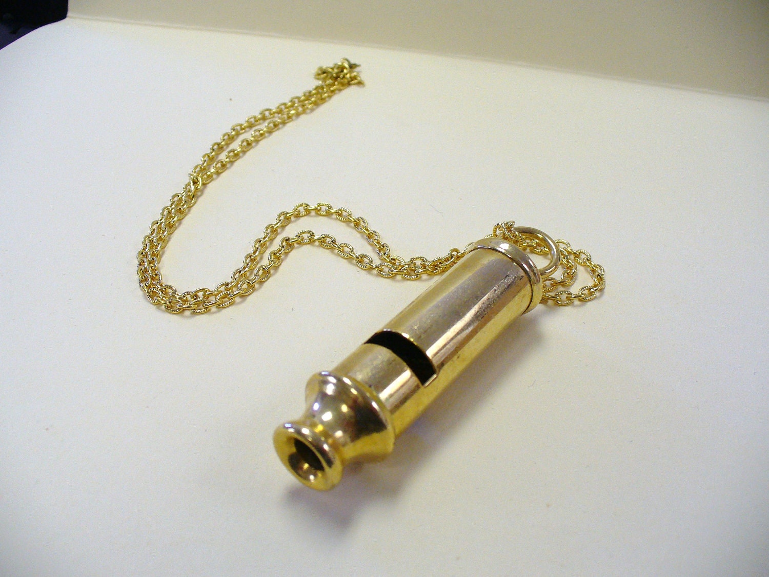 Vintage Giant Gold Whistle Necklace DEADSTOCK