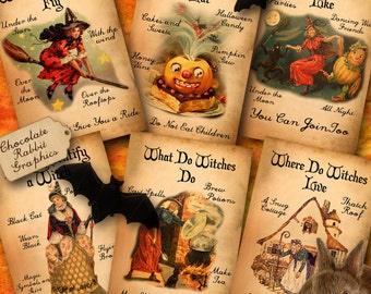 Halloween Witch Clip Art Digital Download Vintage Printable WItch Handbook Scrapbooking Collage Sheet