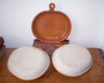 Mid Century, Bennington Potters, Pottery Plates, Set of 3, David Gil Design, Pottery Trays, Dishes with Handle, Rust Natural