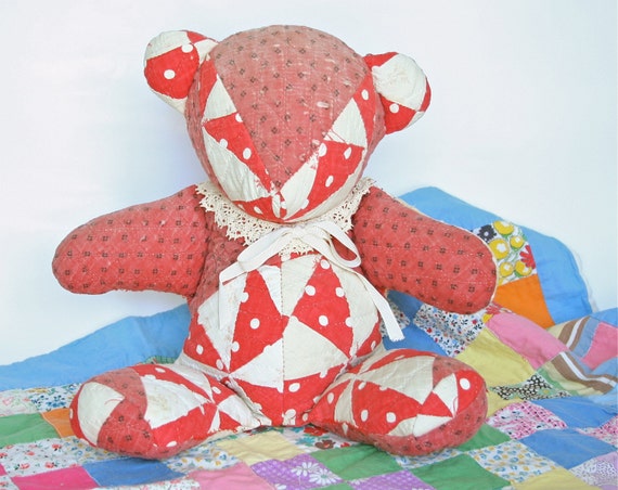 Antique Quilt Teddy Bear hand stitched patchwork gift ideas