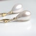 Pearl Drop Earrings / White Freshwater Large Baroque Teardrop Pearls in 14k Gold Fill Fleur de Lis Leverback / Crown Rose