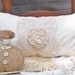 Muslin Pillow with Vintage Lace, Buttons and Tattered Rose