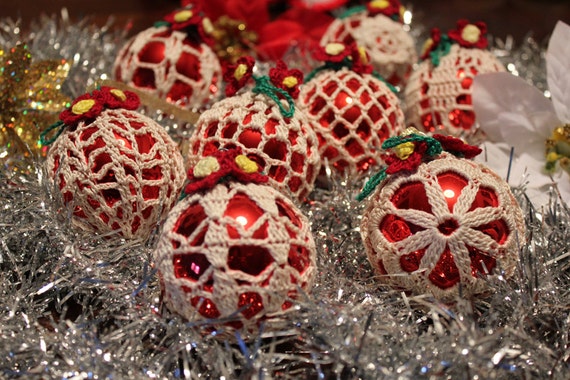 Crochet Red Ornaments by DoilyMania on Etsy