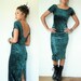 1980s Bodycon Dress / Green Velvet Dress / Low Back -XS/S