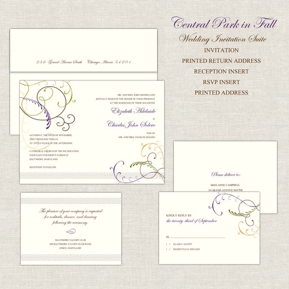 Whimsical Fall Flourish Wedding Invitations, Autumn Wedding Invitation, Wedding Invites, Whimsy, Elegant, Orange, Green, Gold Il_570xn