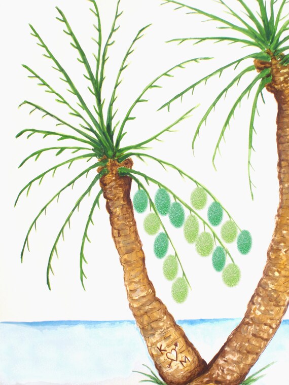 X-Small Fingerprint Palm Tree Beach Wedding Guest book Hand