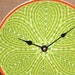 8 Inch Wall Clock - Whimsical Lime Green Leaves with Orange Trim Ceramic Plate Clock - Housewares - Home DecorNo. 939 (8 inches)
