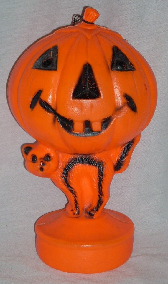 Vintage Halloween Blow Mold Pumpkin with Cat