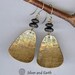 Gold Brass Earrings w- Hand Stamped Greek Key Pattern and Jasper Stones - Artisan Metalwork Earrings - Modern Fall Fashion Jewelry