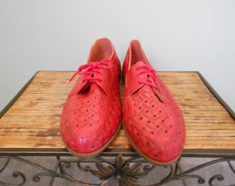Red Leather Woven Flats, Size 8 1/2 D