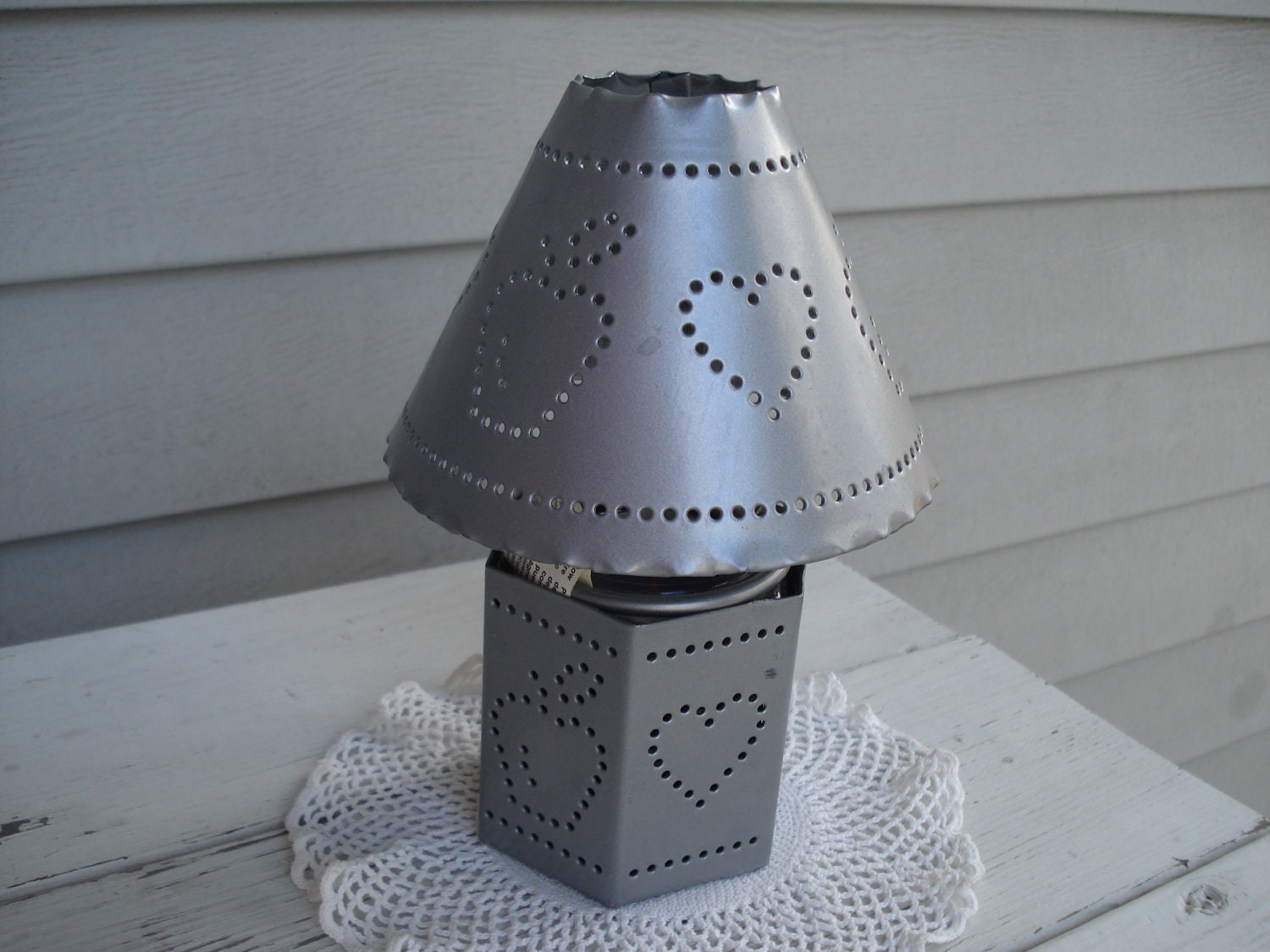 Vintage Punched Tin Two Piece Jar Candle Holder and Lamp Shade