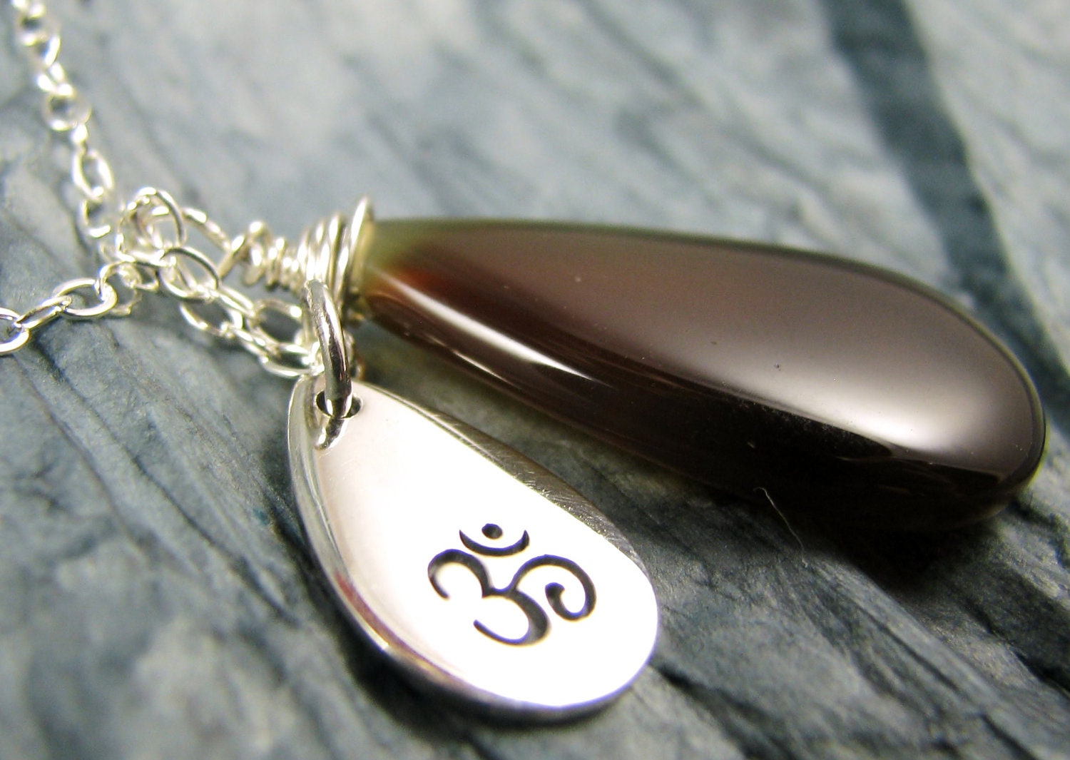 yoga jewelry ohm om charm necklace with brown by GardenofOhm