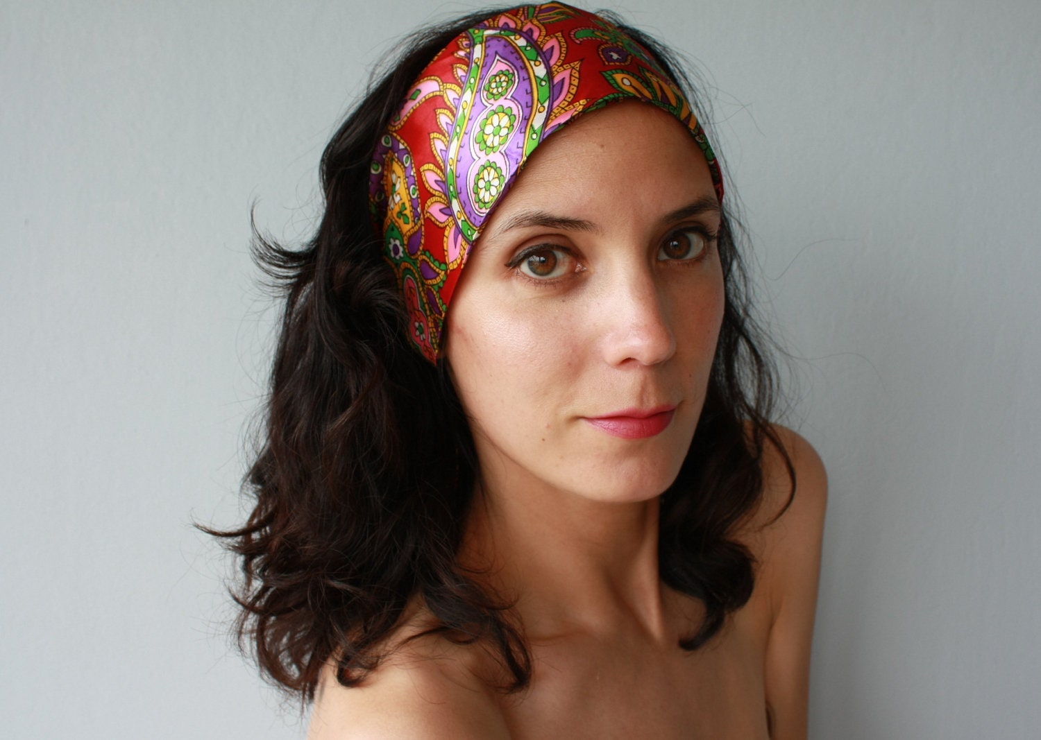 silk headband / 60s headscarf / 1960s headscarf / silk scarf