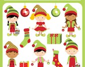 Christmas Santa Helpers Elves - Instant Download Clipart Set - cute kids, elf, image, png, digital, jpeg - Personal and Commercial Use Il_170x135