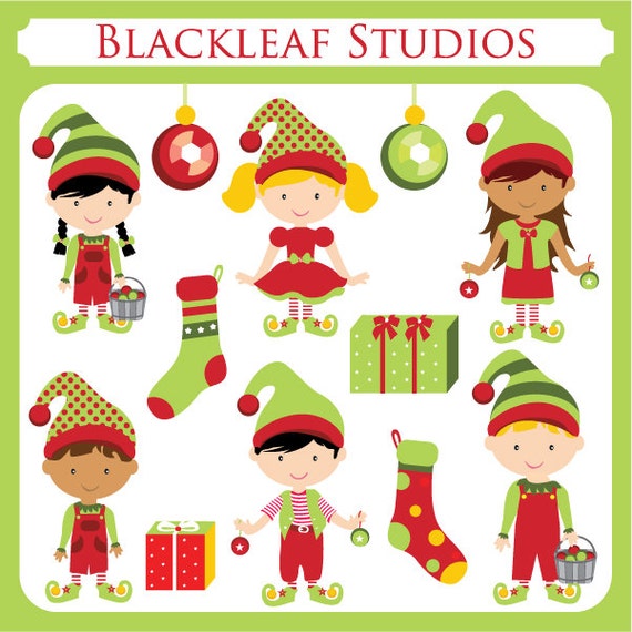 Christmas Santa Helpers Elves - Instant Download Clipart Set - cute kids, elf, image, png, digital, jpeg - Personal and Commercial Use Il_570xn