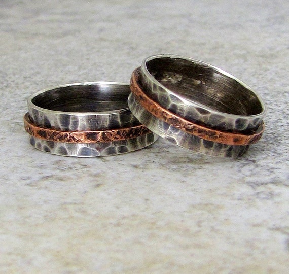 Unique Wedding Bands Silver Wedding Band Set Rustic Wedding