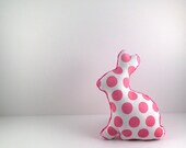 Polka Dot Plush Easter Bunny Stuffed Animal Nursery Decor Pink Fuchsia White