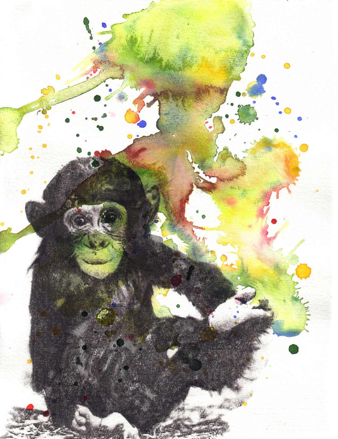 Baby Monkey Animal Watercolor Painting Original Watercolor