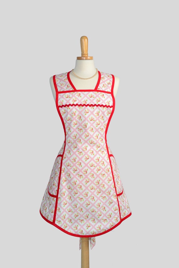 SALE Retro Full Kitchen Apron Handmade Cute Womens Apron in