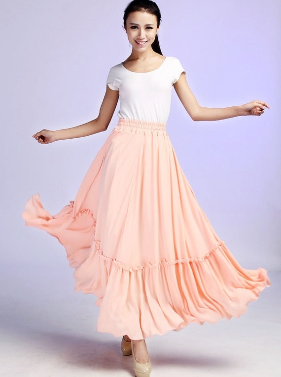 Pink chiffon maxi skirt Hsinchu 637 by xiaolizi on Etsy