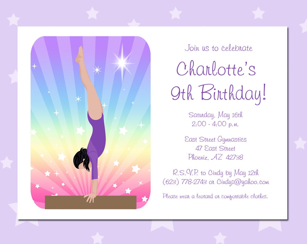 Gymnastics Invitations Birthday 8