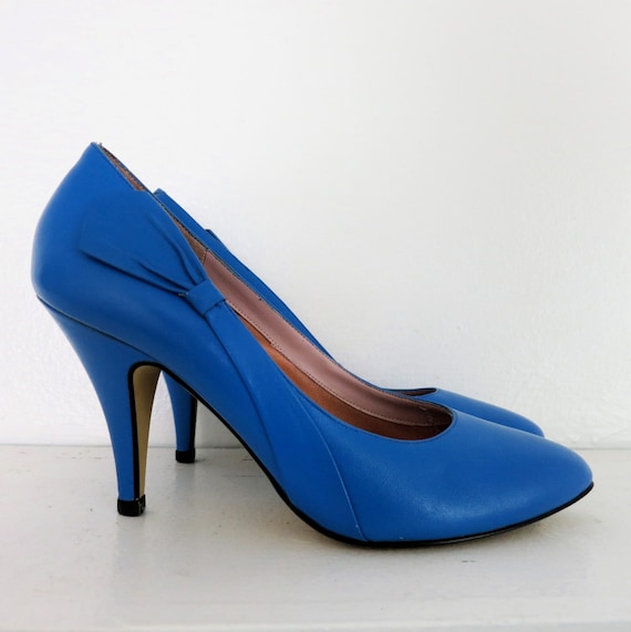 Vintage 1980s Bright Blue Pumps Heels Shoes Womens Size