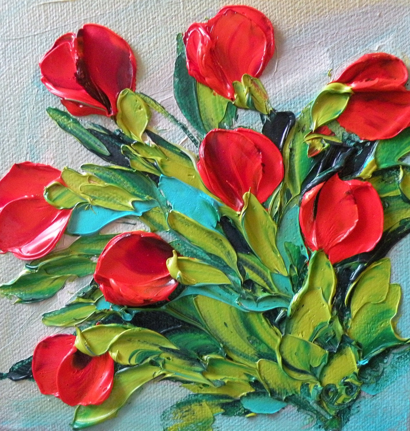 Oil Painting Wall Art Red Tulips Impasto Wall by IronsideImpastos