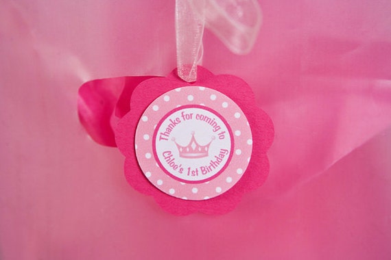 Princess Crown Themed FAVOR TAGS in Hot & Light Pink, Princess Birthday Party Decorations, Thank You Tags, Gift Tags, Hang Tags Il_570xn
