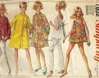 Vintage 1968 Maternity Coat..Bathing Suit..Coatdress..Top and Pants..Simplicity 7652 Bust 31.5