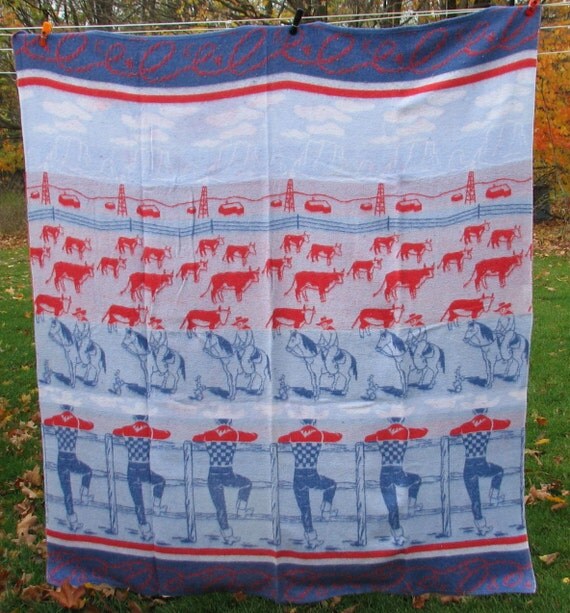 Vintage Cowboy Camp Blanket with Cowboys and Cattle