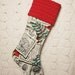 Botanical Sketches Mid Century Barkcloth 23-Inch Christmas Stocking with Vintage Chenille Cuff