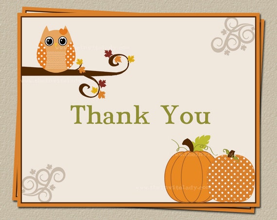 Items similar to Autumn Owl Thank You Cards for Fall Baby Showers, Set ...