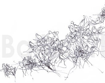 Black birds art print, Flying Whispers or Flock of Birds - ink Drawing, black and white art, Prints illustrations, birds wall art, artwork