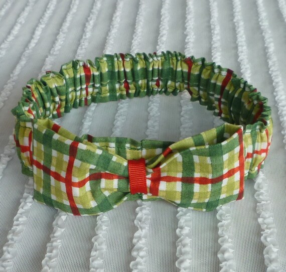 Christmas Plaid Dog Scrunchie Collar w/ bow tie L