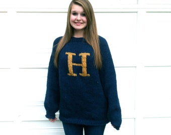 Made-to-Order - Sweater - with Letter - Blue and Gold - Pullover - Monogram - Weasley Jumper