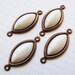 Vintage Cabochon Opaque Ivory Acrylic Navette Charm Connectors - Vintage Jewels - Hand Antiqued Brass Settings - 18mm