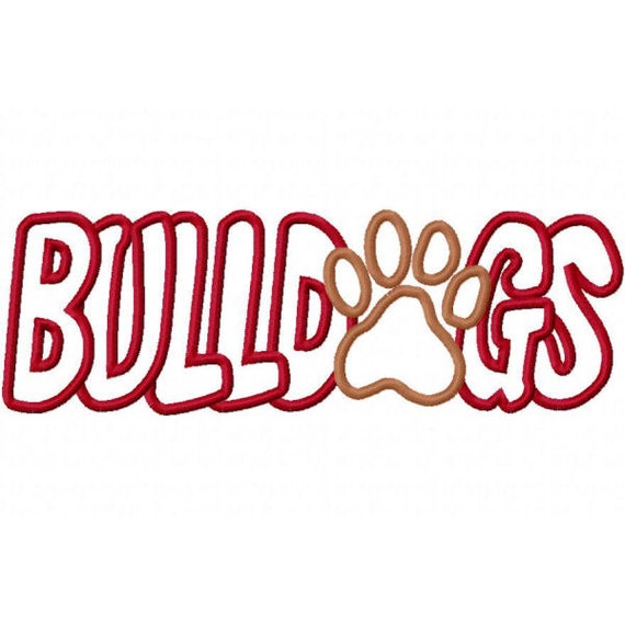 Bulldogs With A Paw Print Embroidery Machine Applique Design