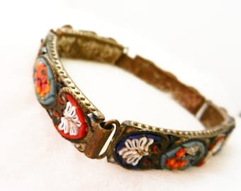 Antique jewelry-Vintage Italian 1940 - Stunning micro mosaic bracelet - Florentine Italian Art---ART.276/2 -