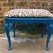 Vintage Reupholstered Footstool In Teal