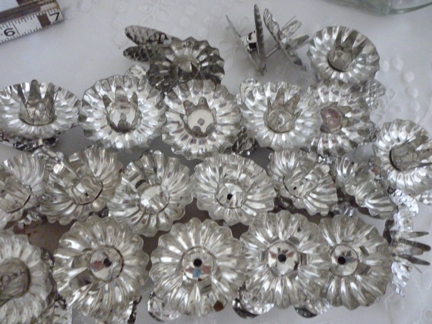 Vintage Silver Tin Christmas Tree Candle Clips Pinecone