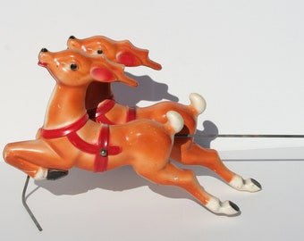 2 Vintage 1950's Empire Blow Mold Plastic Reindeer for Santa Sleigh