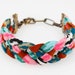 Braided Fabric Bracelet in Mint and Hot Pink